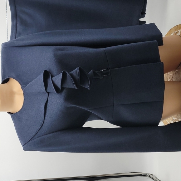 ANNE KLEIN SKIRT & JACKET BLUE SUIT w/LAYERED RUFFLE NECKLINE w/suit bag - Picture 8 of 17